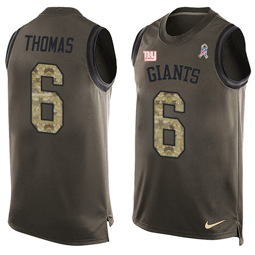 Men's Limited Logan Thomas Nike Jersey Green - #6 Salute to Service Tank Top NFL New York Giants